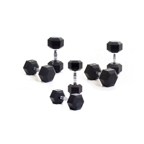 Body Power Rubber Hex Dumbbell Set - 10kg, 15kg and 20kg Pairs