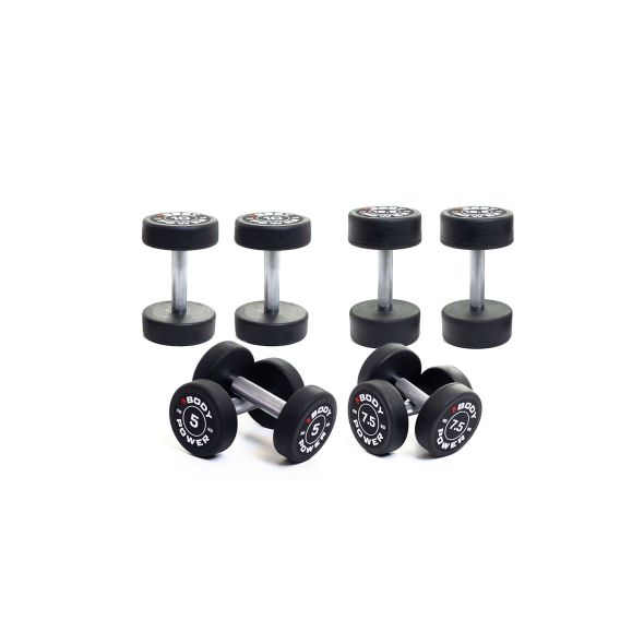 Body Power Pro Round Rubber Dumbbell Set - 5kg, 7.5kg, 10kg, and 12.5kg Pairs