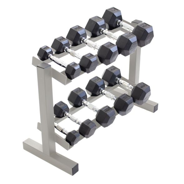 Body Power 2kg to 10kg Rubber Hex Dumbbell Set & 32" Dumbbell Rack