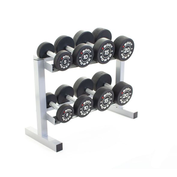 Body Power Pro Round Rubber Dumbbell Set - 5kg to 20kg & 2-Tier 32in Rack