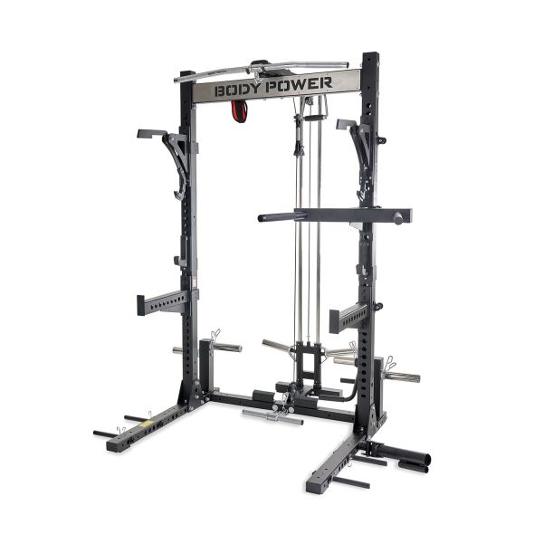 Body Power TITAN Half Rack - Upgraded, with 170kg Rubber Crumb Olympic Bumper Plate and Bar Set plus F2I V2 Bench